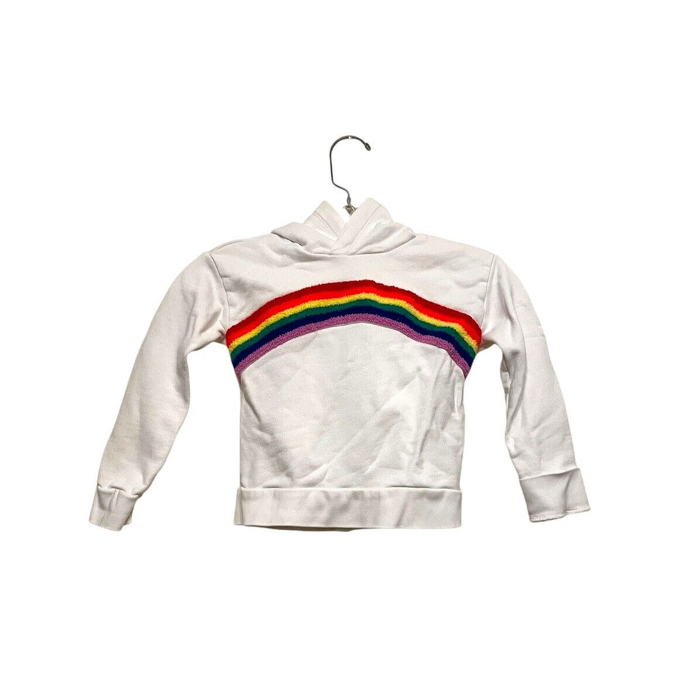 Crewcuts Embroidered Rainbow Hoodie Kids Size 4-5 White Pullover‎ Cotton Terry